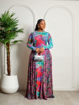 SASHES X HIDES WATERCOLOR SIDE CONTRAST MESH MAXI DRESS