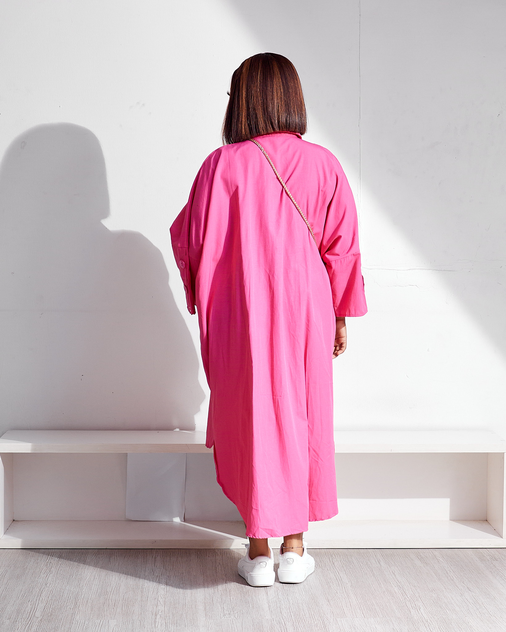 2FOR25K) ASHI PINK BIG BUTTON SHIRT DRESS - Debrasgrace