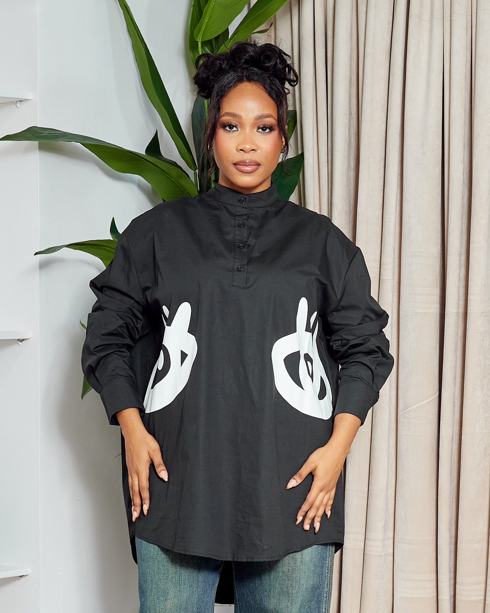 POG BLACK X WHITE ABSTRACT PAINT SHIRT DRESS - Debrasgrace