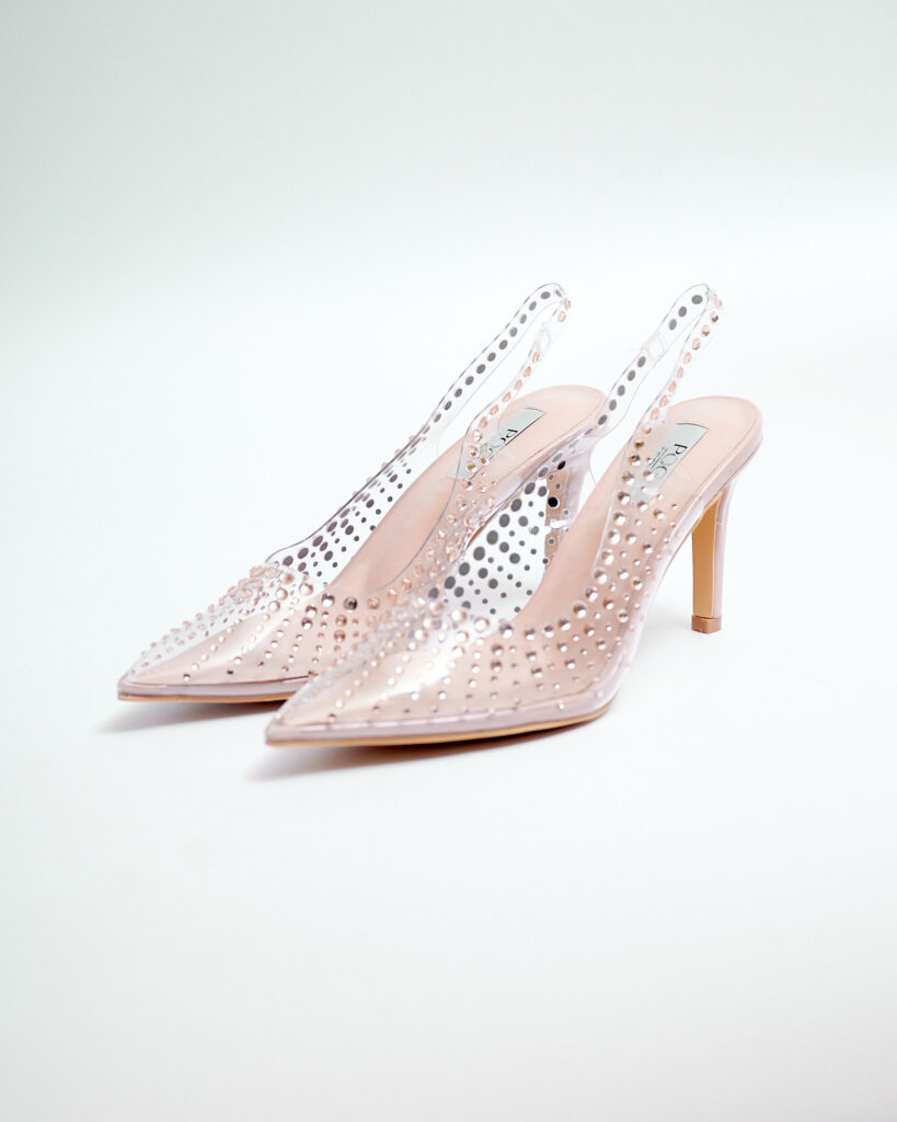 POG NUDE PERSPEX EMBELLISHED SLING BACK PUMPS - Debrasgrace