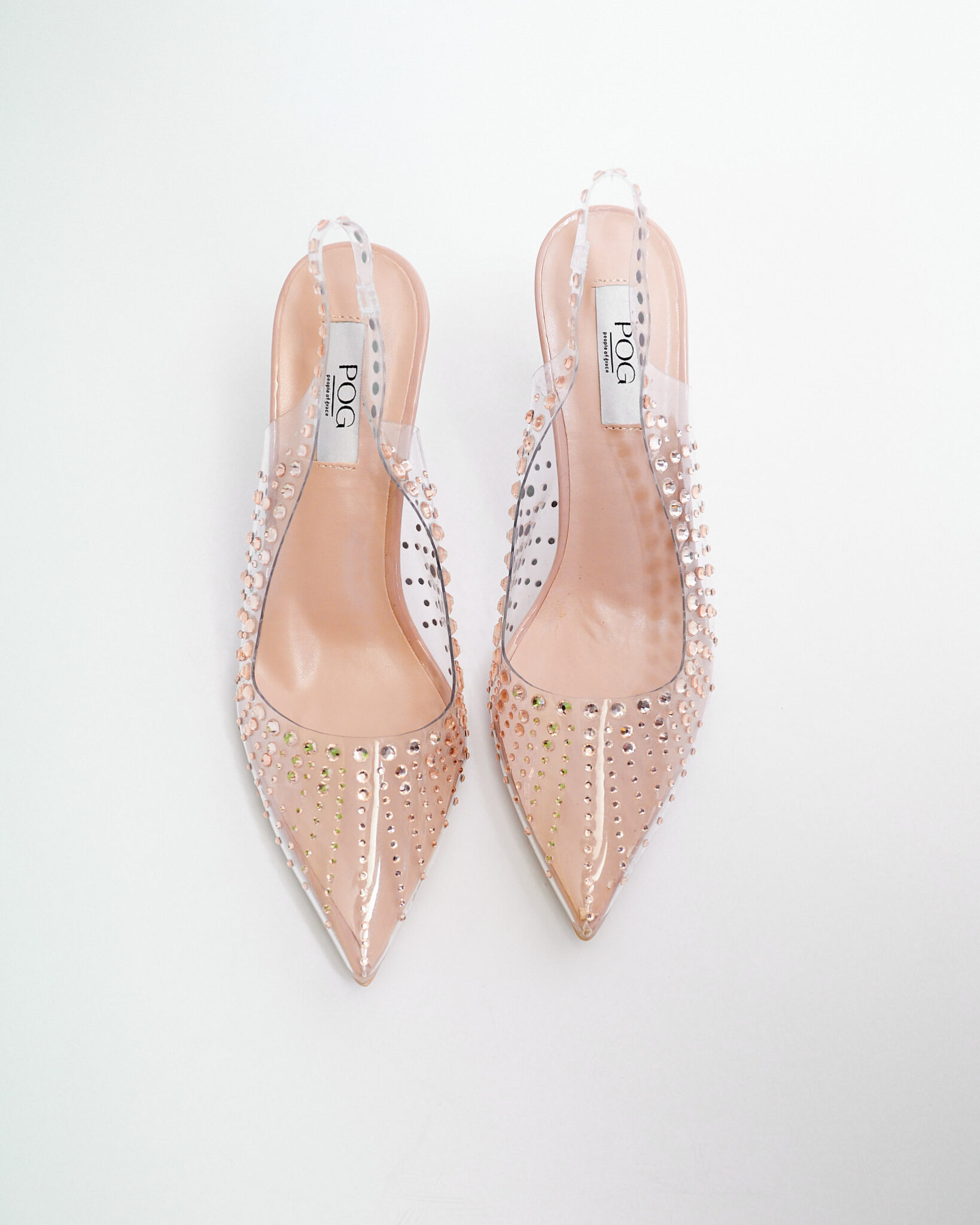 POG NUDE PERSPEX EMBELLISHED SLING BACK PUMPS - Debrasgrace