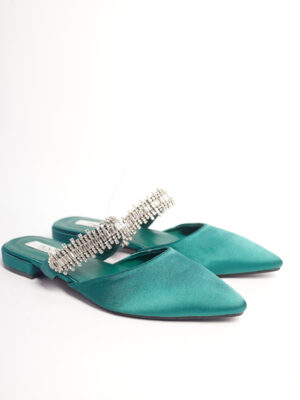 POG 1970 TEAL SATIN PLUS EMBELLISHED BAND HALF MULES
