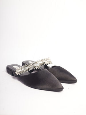 POG 1970 BLACK SATIN PLUS EMBELLISHED BAND HALF MULES