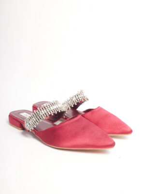 POG 1970 BURGUNDY SATIN PLUS EMBELLISHED BAND HALF MULES