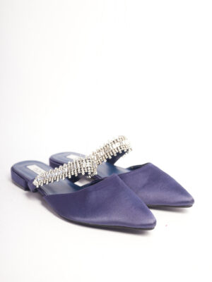 POG 1970 NAVY SATIN PLUS EMBELLISHED BAND HALF MULES