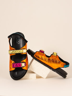POG ORANGE MULTI COLORBLOCK QUILTED CHUNKY SANDALS