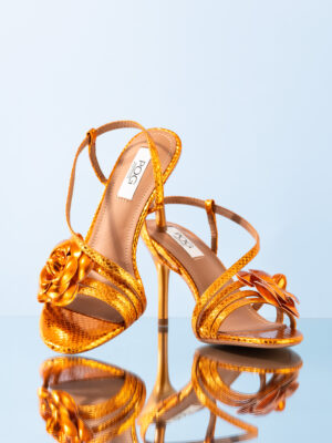 POG ORANGE REPTILE ROSE DETAIL STRAPPY SANDALS
