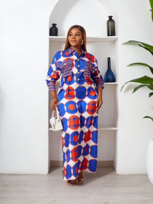 POG BLUE & RED ZARA CONTRAST COLLAR X POCKETS MAXI SHIRT DRESS