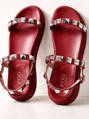 (2FOR40K) POG RED SILVER STUDDED PAPA SANDALS