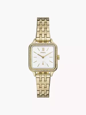FOSSIL BQ3979 GOLD SQUARE WHITE SPARKLE FACE CHAIN WATCH