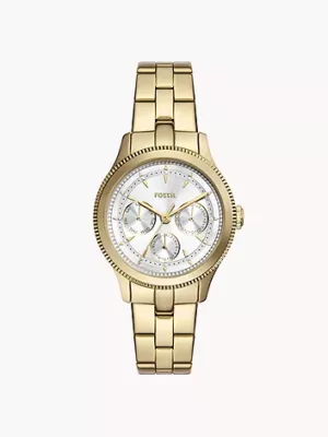 FOSSIL BQ3994 GOLD WHITE SPARKLE CHRONOGRAPH CHAIN WATCH