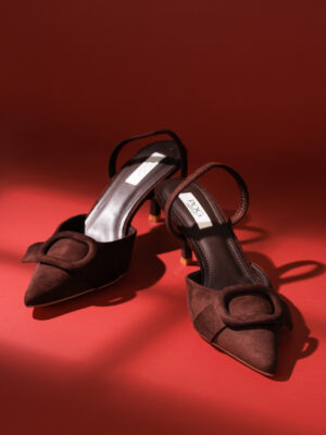 POG CHOCO ALL SUEDE ROUND BUCKLE SLING BACK SANDALS