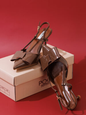 POG COFFEE BIG BOW PATENT SLING BACK SHOES
