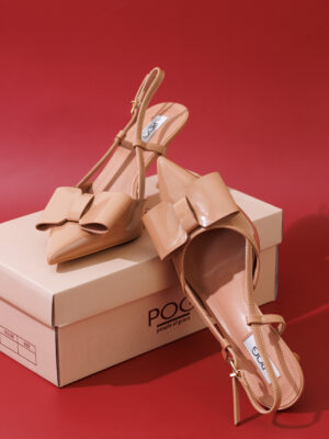 POG NUDE BIG BOW PATENT SLING BACK SHOES