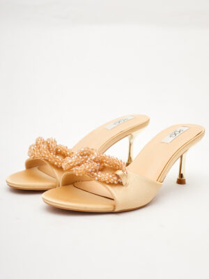 POG 6818-31 BEIGE WOVEN BEADS EMBELLISHMENT MULES