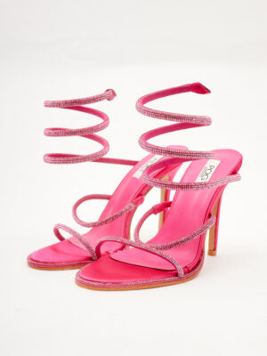 POG 3649-28 FUSCHIA SATIN VEGAS WRAP AROUND SANDALS
