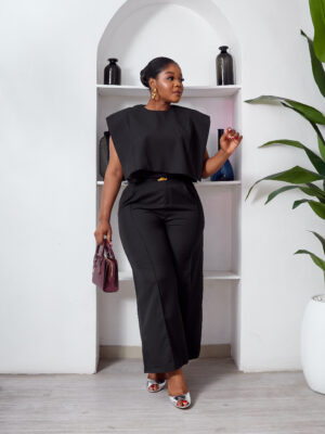 POG BLACK CAPE CROP TOP WITH HIGHWAISTED PANT SUIT SET