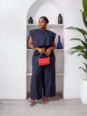 POG NAVY CAPE CROP TOP WITH HIGHWAISTED PANT SUIT SET