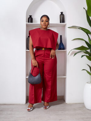 POG WINE CAPE CROP TOP WITH HIGHWAISTED PANT SUIT SET