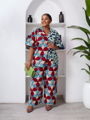 SASHES X HIDES RED FLORAL X PURPLE BUG PRINT WAX PRINT SUIT SET