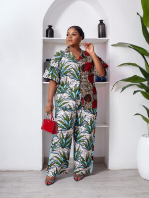 SASHES X HIDES RED X GREEN ALOE PRINT WAX PRINT SUIT SET