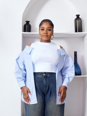 YUAN POWDER COLD SHOULDER LONG 2 IN 1 CAMI SHIRT