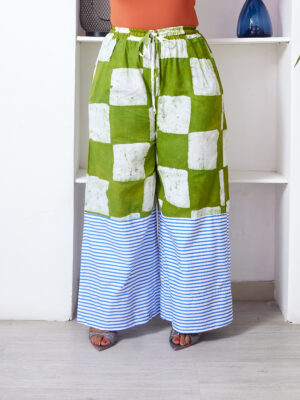 SASHES X HIDES OLIVE ADIRE DRAWSTRINGS WAIST STRIPES BORDER PANT