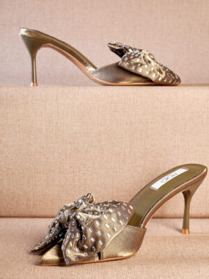 POG 135-5 DARK OLIVE STUDDED MEGA BOW MULES