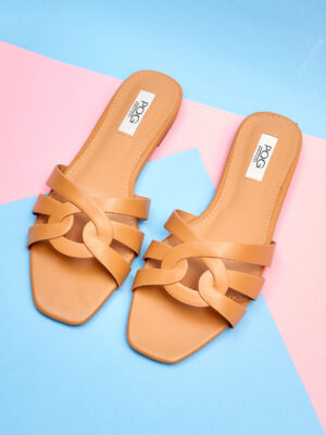 POG 2088-706 NUDE FINE LEATHER WOVEN SLIPPERS