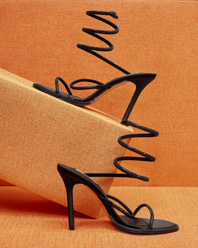 POG 3649-28 BLACK SATIN VEGAS WRAP AROUND SANDALS