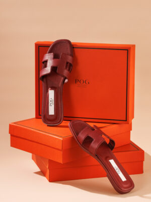 POG BURGUES WINE RED PEBBLED LEATHER SLIPPERS