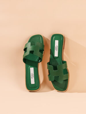 POG BURGUES BLACKISH GREEN PEBBLED LEATHER SLIPPERS