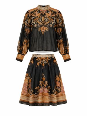 IMMER BLACK X BROWN BAROQUE PRINT SKIRT WITH TOP 2PCS SET