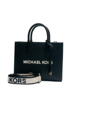 MICHAEL KORS NOIR MIRELLLA BLACK WHITE LOGO TOP HANDLE TOTE