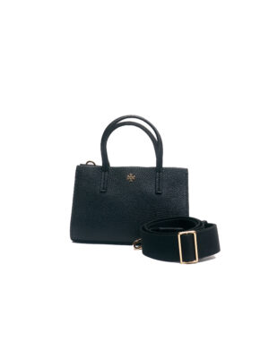TORY BURCH BLAKE BLACK PEBBLED LEATHER FAT STRAP MICRO GRAB HANDLE TOTE
