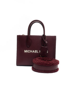 MICHAEL KORS MIRELLA OXBLOOD WHITE LOGO TOTE