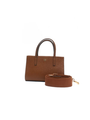 TORY BURCH BLAKE CAMEL CORTADO PEBBLED LEATHER FAT STRAP MICRO GRAB HANDLE TOTE