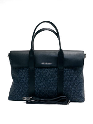 MICHAEL KORS COOPER BLACK BLUE MONOGRAM LAPTOP BAG