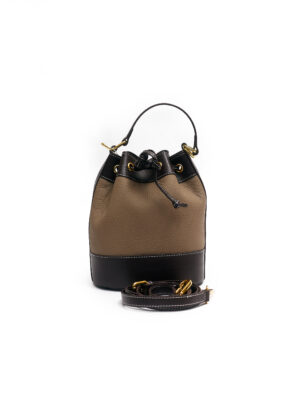 TAUPE X CHOCO PEBBLED LEATHER BUCKET BAG