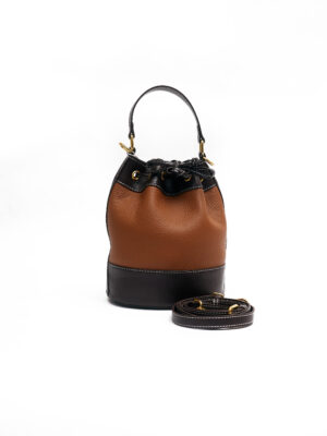 CAMEL X CHOCO PEBBLED LEATHER BUCKET BAG