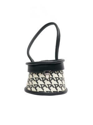 BLACK X CREAM A PRINT MONOGRAM LONG HANDLE BUCKET BAG