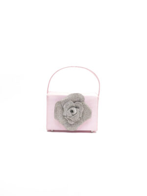 ROSE PINK SATIN BOX BAG WITH EMBELLISHED PETAL