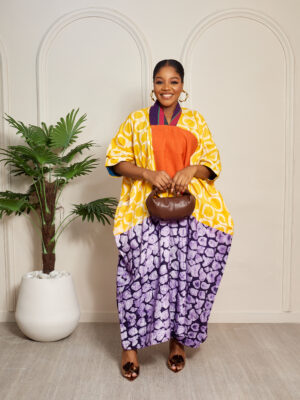 SASHES X HIDES COLORBLOCK BATIK WITH ORANGE AND PURPLE ASOOKE PATCH CAFTAN
