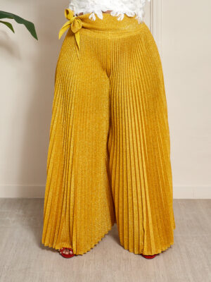 YELLOW GOLD SHIMMER PLEATED PALAZZOS