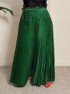 GREEN SHIMMER PLEATED PALAZZOS