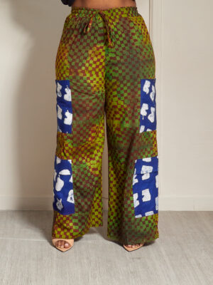 SASHES X HIDES CONTRAST COBALT AND WHITE POCKET BATIK CARGO PALAZZOS