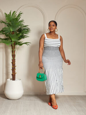 (2 FOR 40K) WHITE AND BLACK STRIPES THIN STRAP DRESS