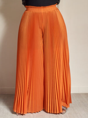 ORANGE CHIFFON PLEATED PALAZZOS