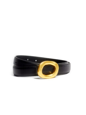 BLACK SLANTED ZERO GOLD BUCKLE 2.5CM WAIST BELT