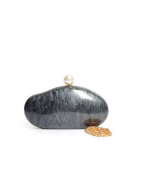 BIG PEARL CHARCOAL CERAMIC CLASP PURSE